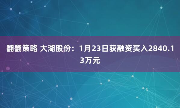 翻翻策略 大湖股份：1月23日获融资买入2840.13万元