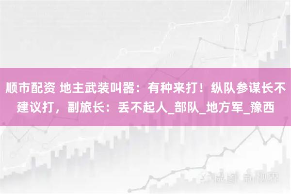 顺市配资 地主武装叫嚣：有种来打！纵队参谋长不建议打，副旅长：丢不起人_部队_地方军_豫西